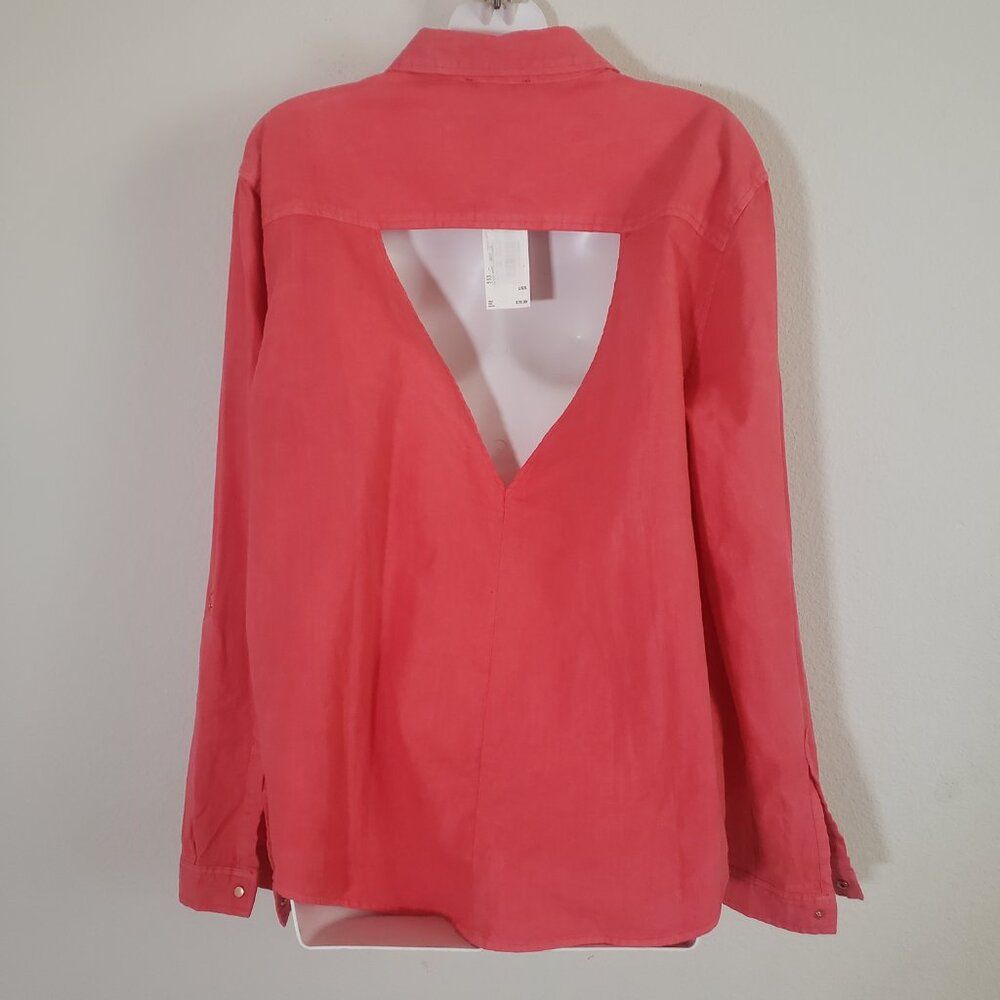 Buffalo David Bitton Women's Linen Top Large Orange Keyhole Back Western Boho — image 7 of 8